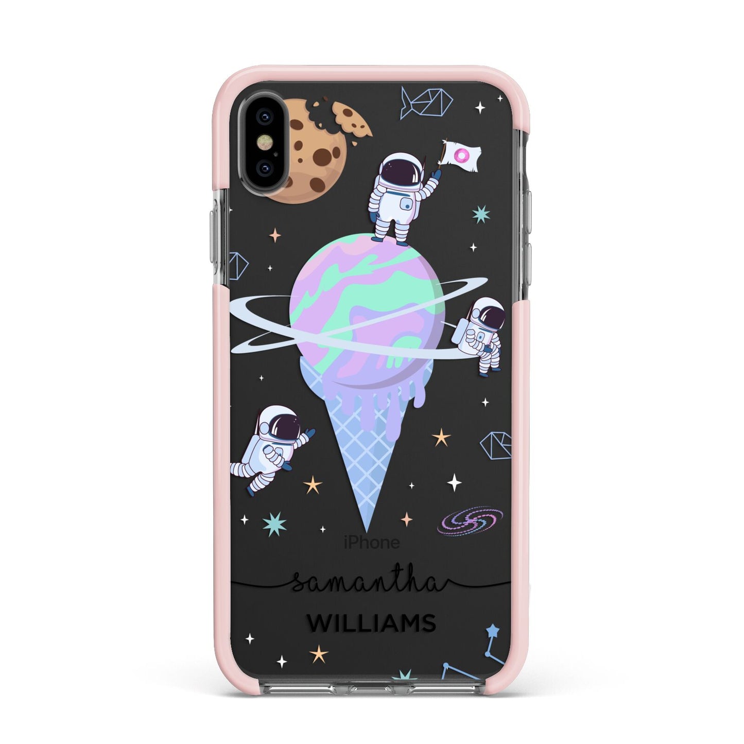 Ice Cream Planets with Name Apple iPhone Xs Max Impact Case Pink Edge on Black Phone