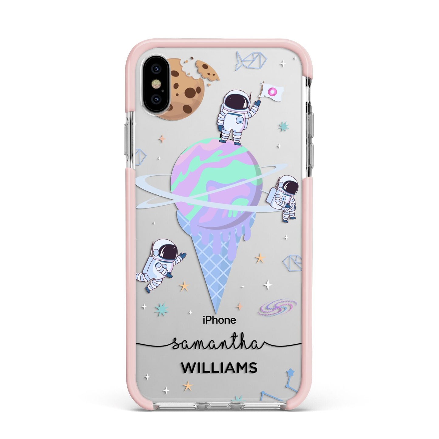 Ice Cream Planets with Name Apple iPhone Xs Max Impact Case Pink Edge on Silver Phone