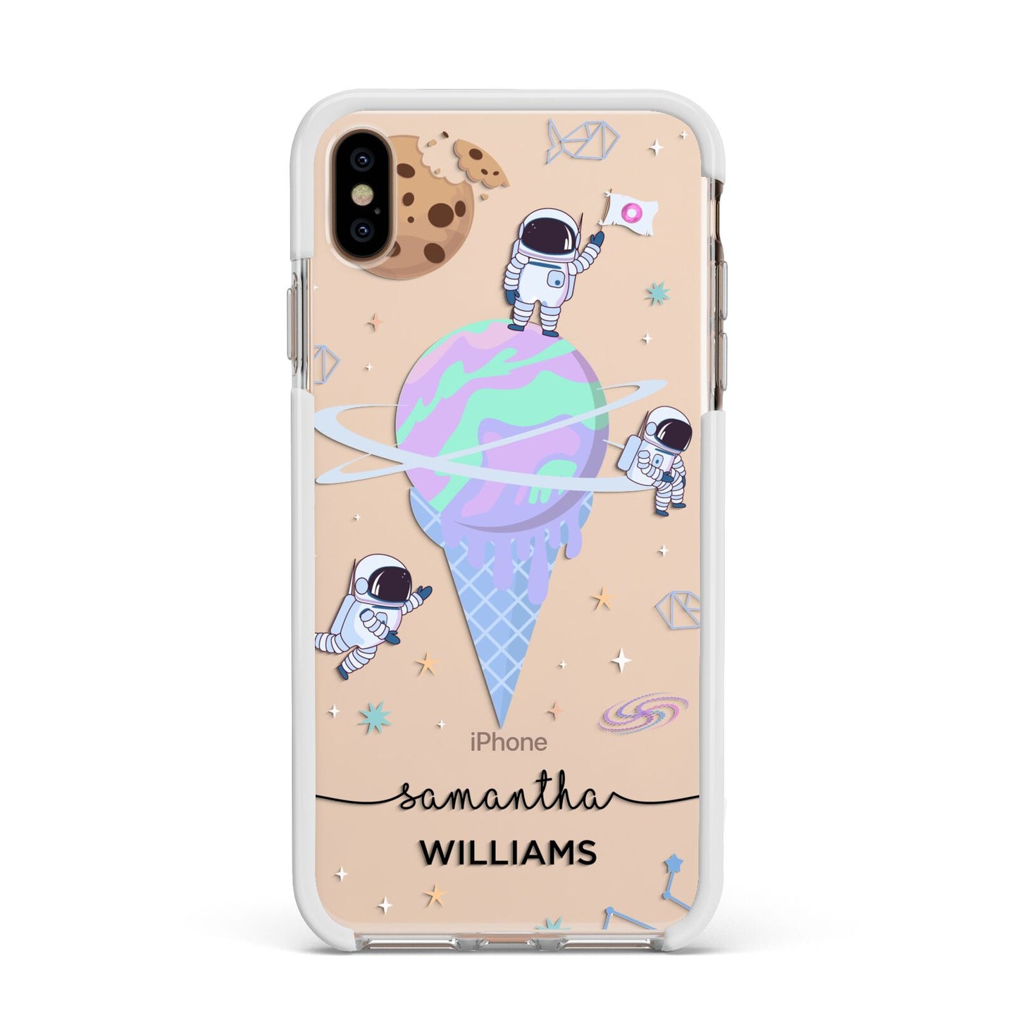 Ice Cream Planets with Name Apple iPhone Xs Max Impact Case White Edge on Gold Phone
