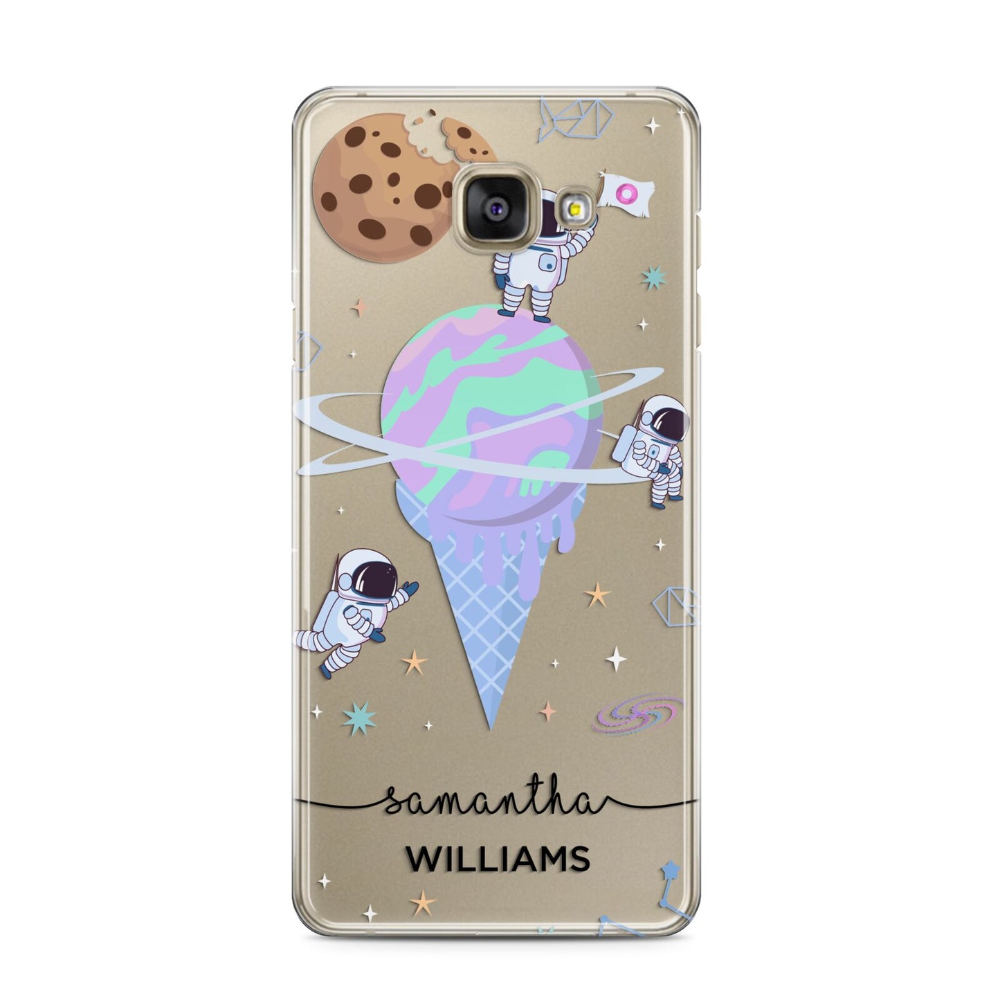 Ice Cream Planets with Name Samsung Galaxy A3 2016 Case on gold phone