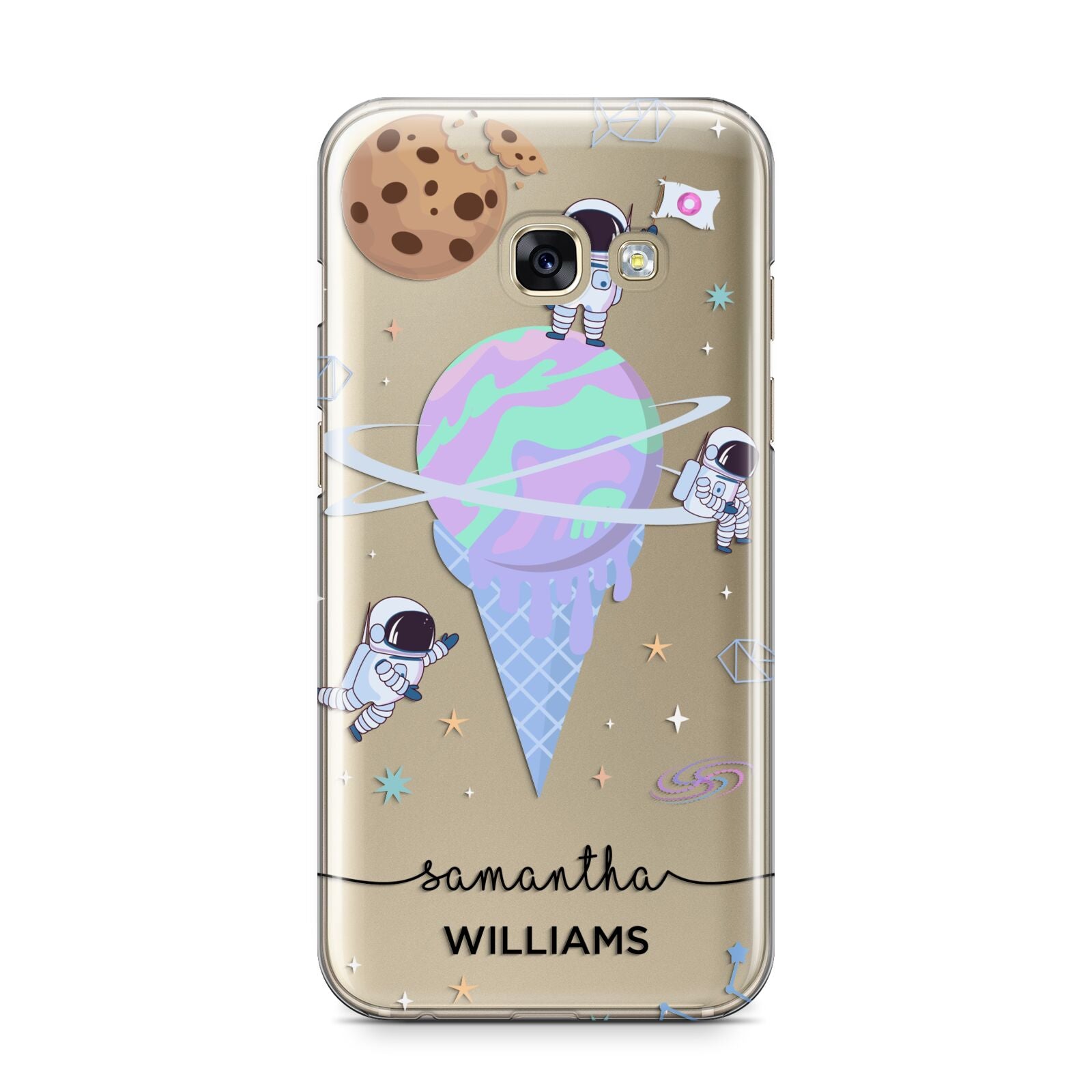 Ice Cream Planets with Name Samsung Galaxy A3 2017 Case on gold phone