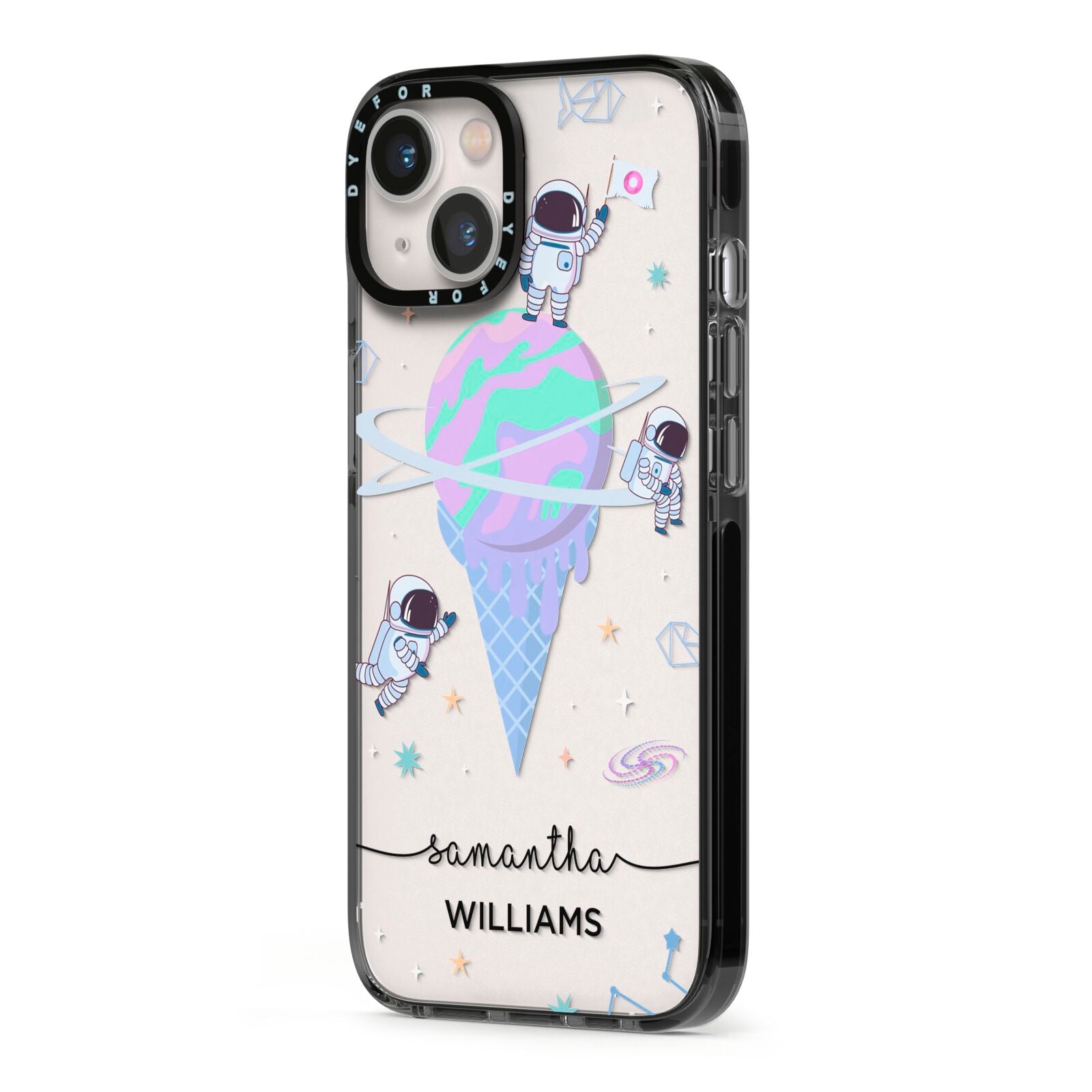 Ice Cream Planets with Name iPhone 13 Black Impact Case Side Angle on Silver phone