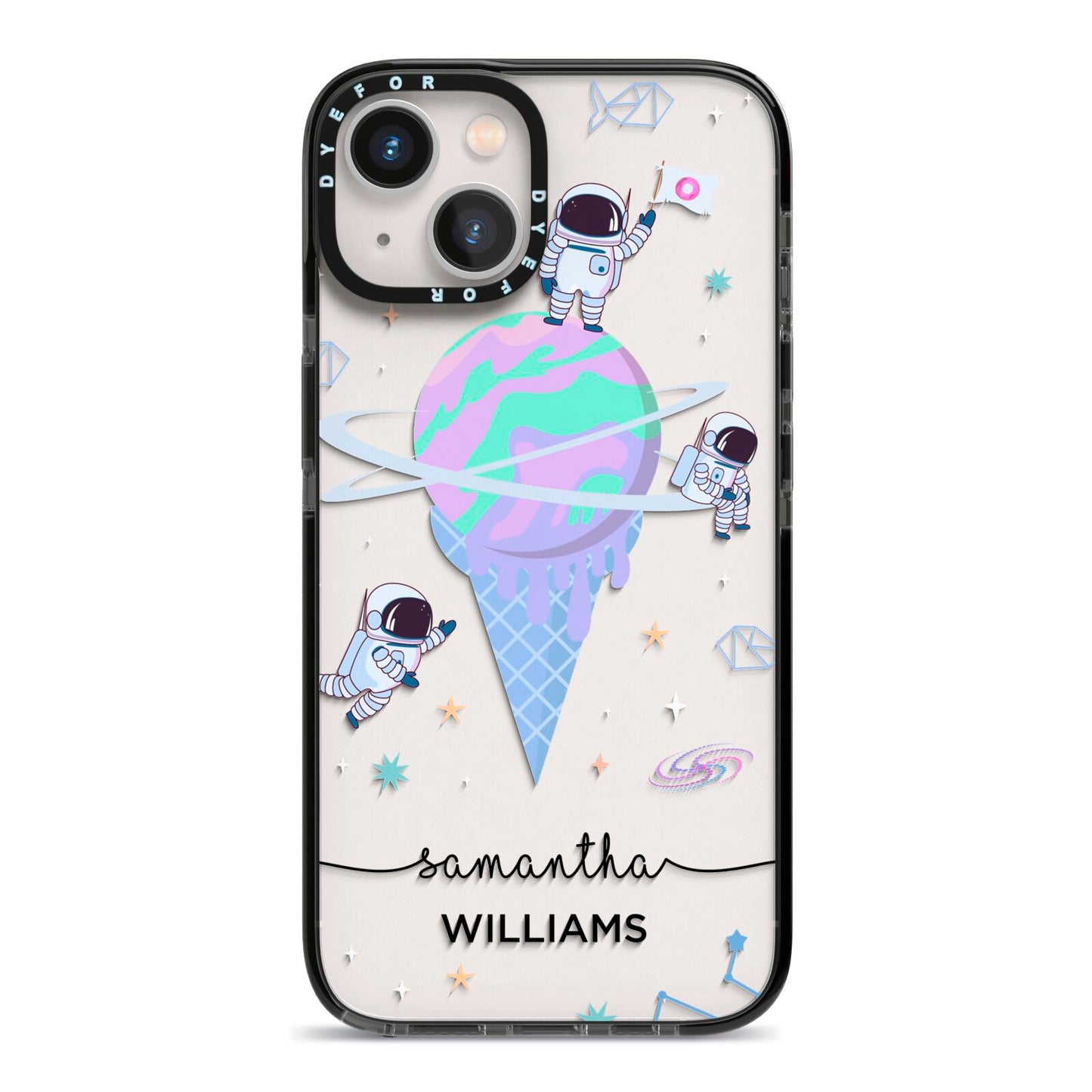 Ice Cream Planets with Name iPhone 13 Black Impact Case on Silver phone