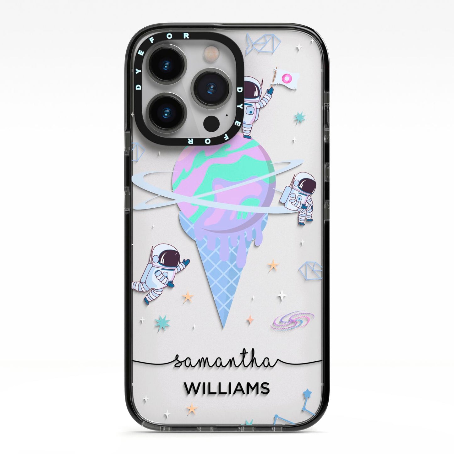 Ice Cream Planets with Name iPhone 13 Pro Black Impact Case on Silver phone