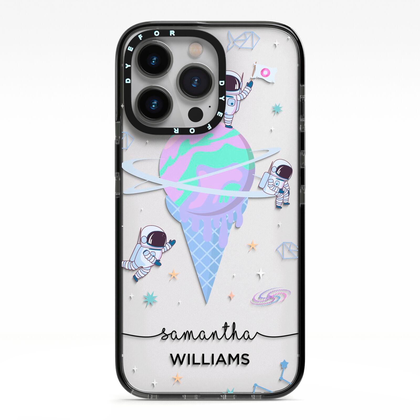Ice Cream Planets with Name iPhone 13 Pro Black Impact Case on Silver phone
