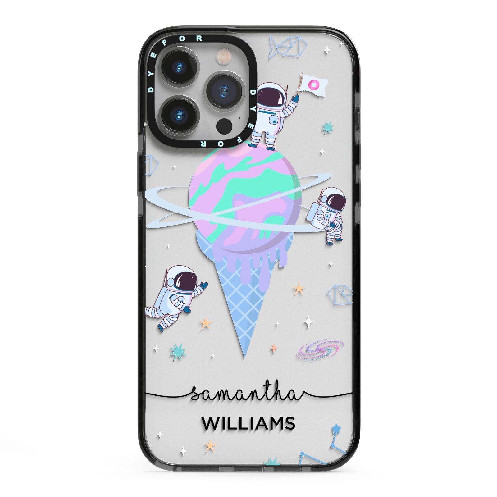 Ice Cream Planets with Name iPhone 13 Pro Max Black Impact Case on Silver phone