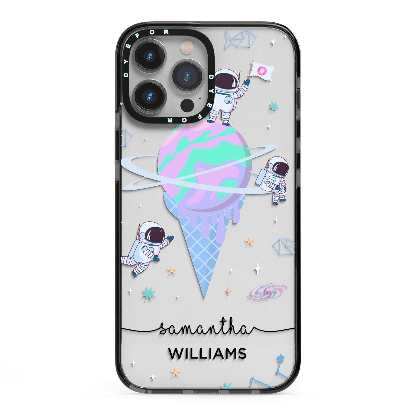 Ice Cream Planets with Name iPhone 13 Pro Max Black Impact Case on Silver phone