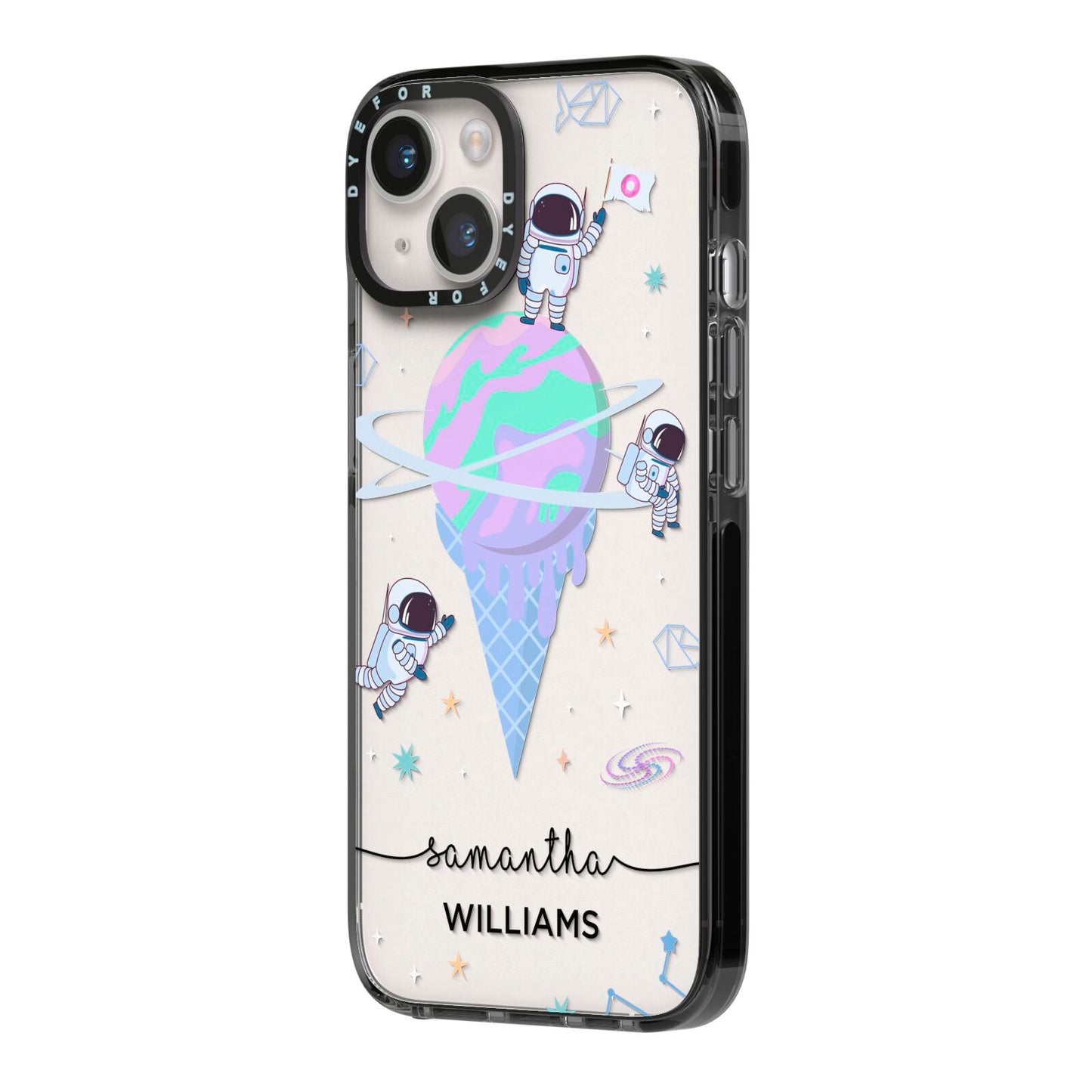 Ice Cream Planets with Name iPhone 14 Black Impact Case Side Angle on Silver phone