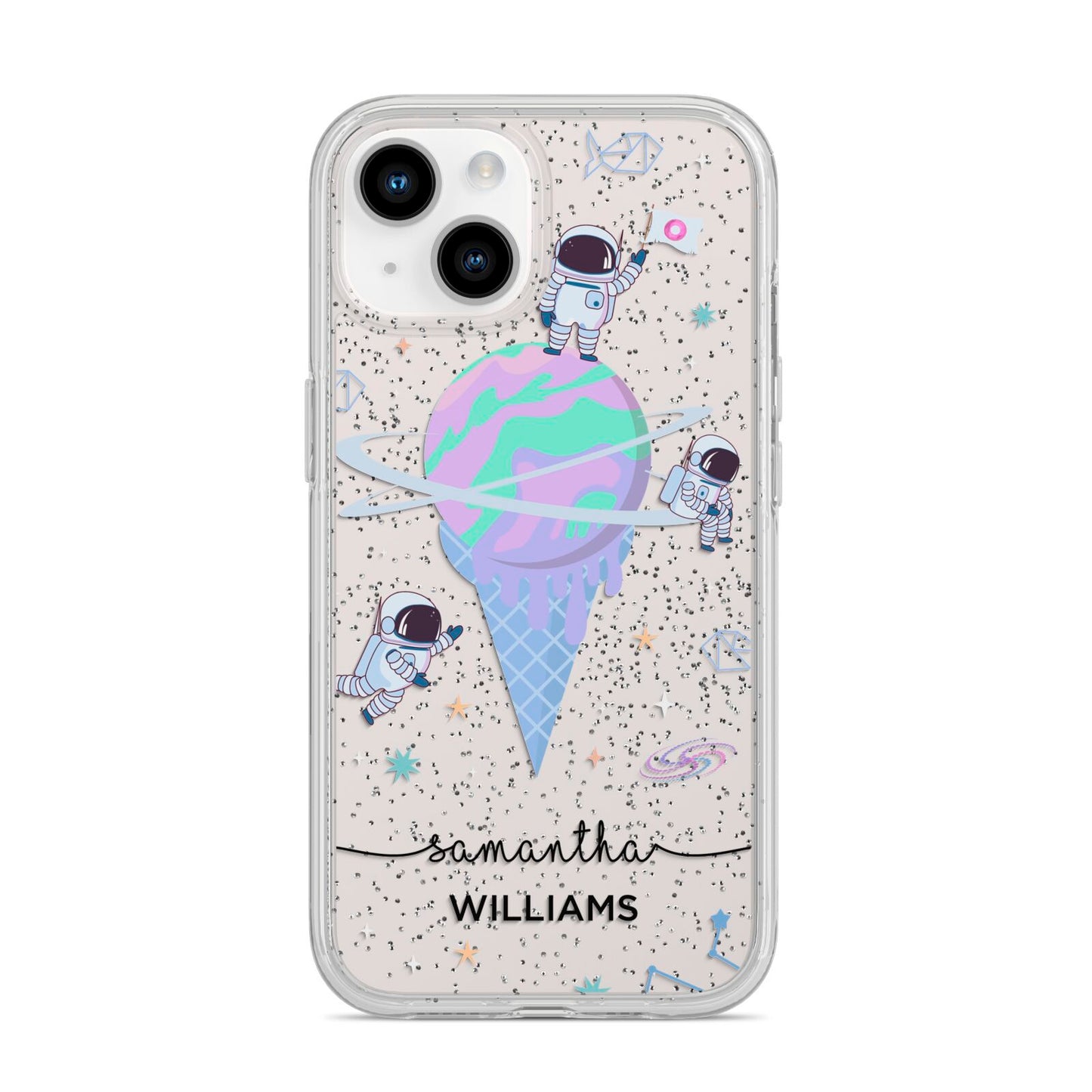 Ice Cream Planets with Name iPhone 14 Glitter Tough Case Starlight