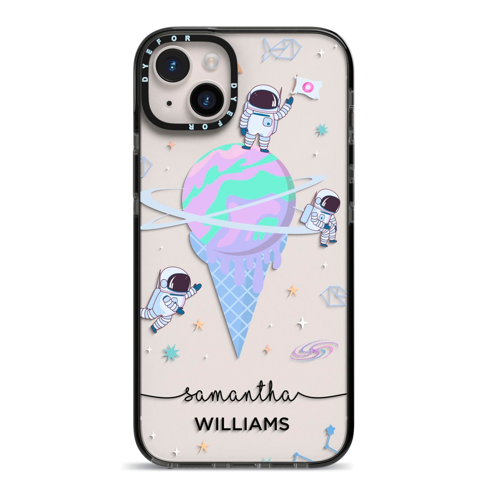 Ice Cream Planets with Name iPhone 14 Plus Black Impact Case on Silver phone