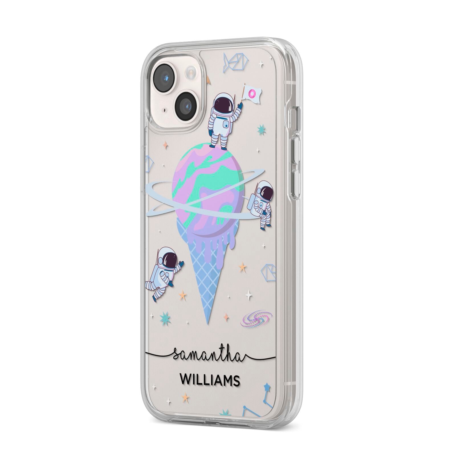 Ice Cream Planets with Name iPhone 14 Plus Clear Tough Case Starlight Angled Image