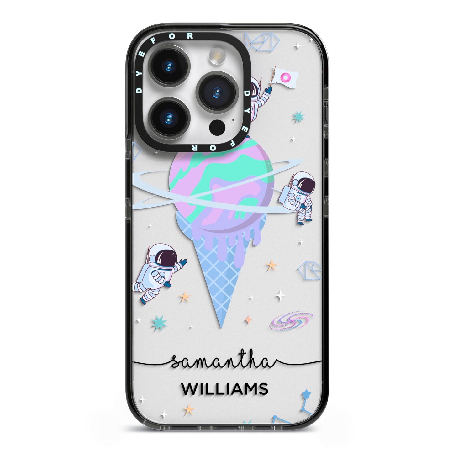Ice Cream Planets with Name iPhone 14 Pro Black Impact Case on Silver phone