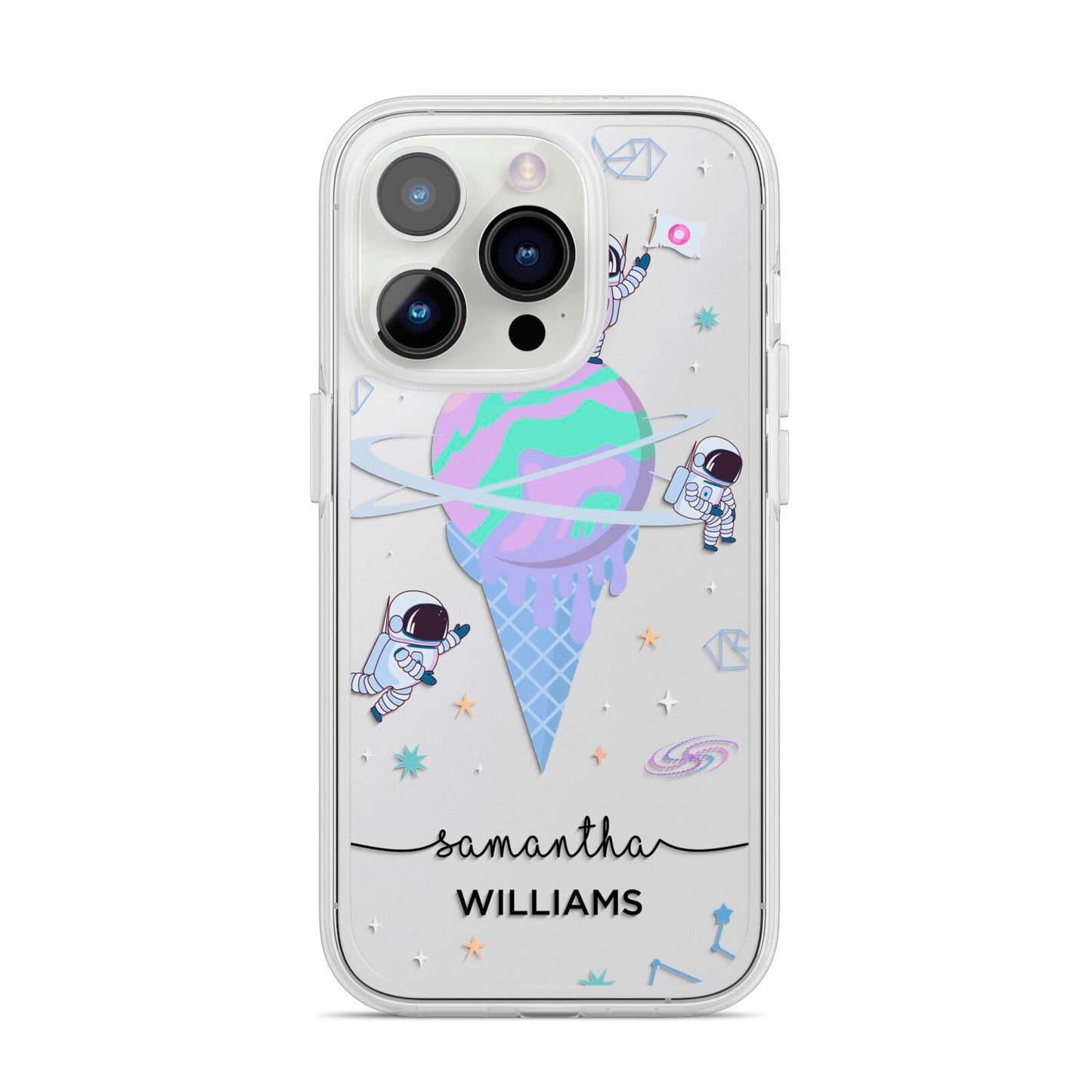 Ice Cream Planets with Name iPhone 14 Pro Clear Tough Case Silver