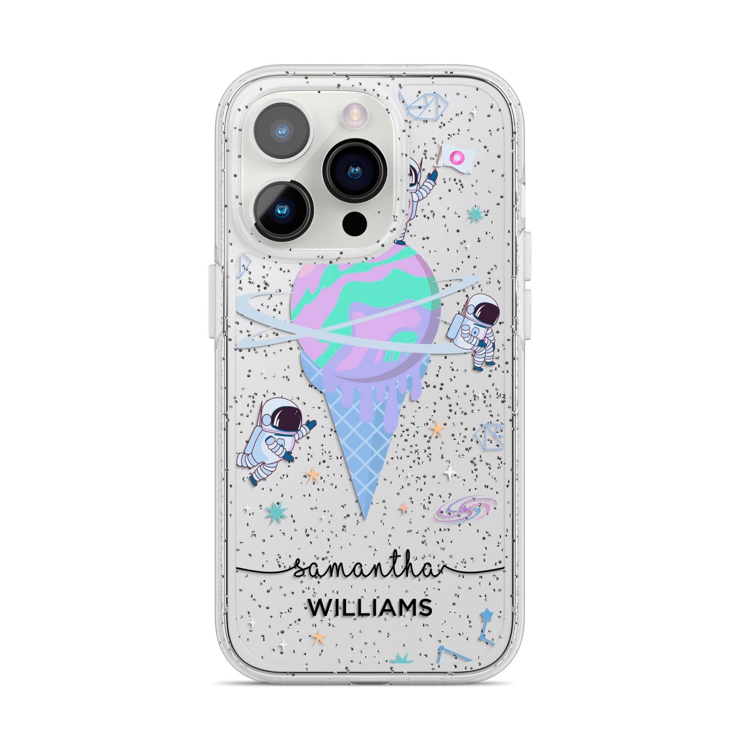 Ice Cream Planets with Name iPhone 14 Pro Glitter Tough Case Silver