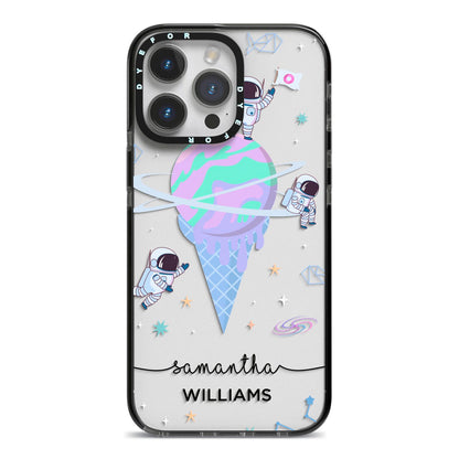 Ice Cream Planets with Name iPhone 14 Pro Max Black Impact Case on Silver phone