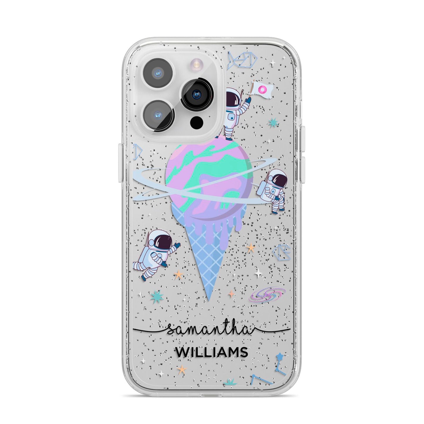 Ice Cream Planets with Name iPhone 14 Pro Max Glitter Tough Case Silver