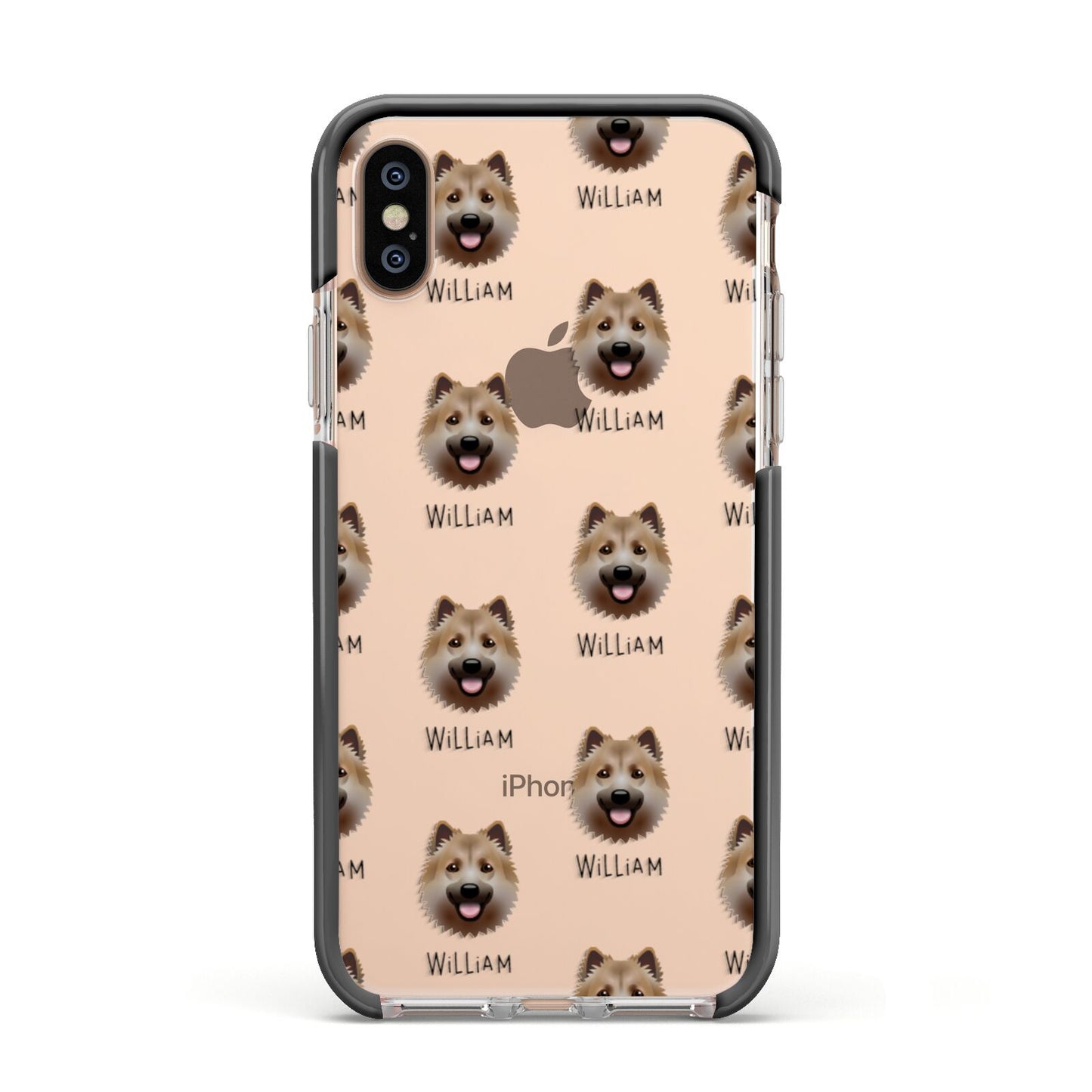 Icelandic Sheepdog Icon with Name Apple iPhone Xs Impact Case Black Edge on Gold Phone