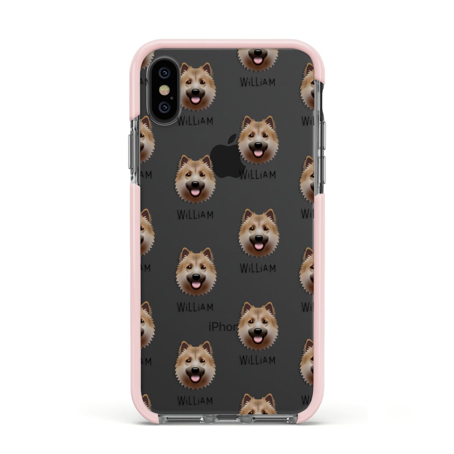 Icelandic Sheepdog Icon with Name Apple iPhone Xs Impact Case Pink Edge on Black Phone