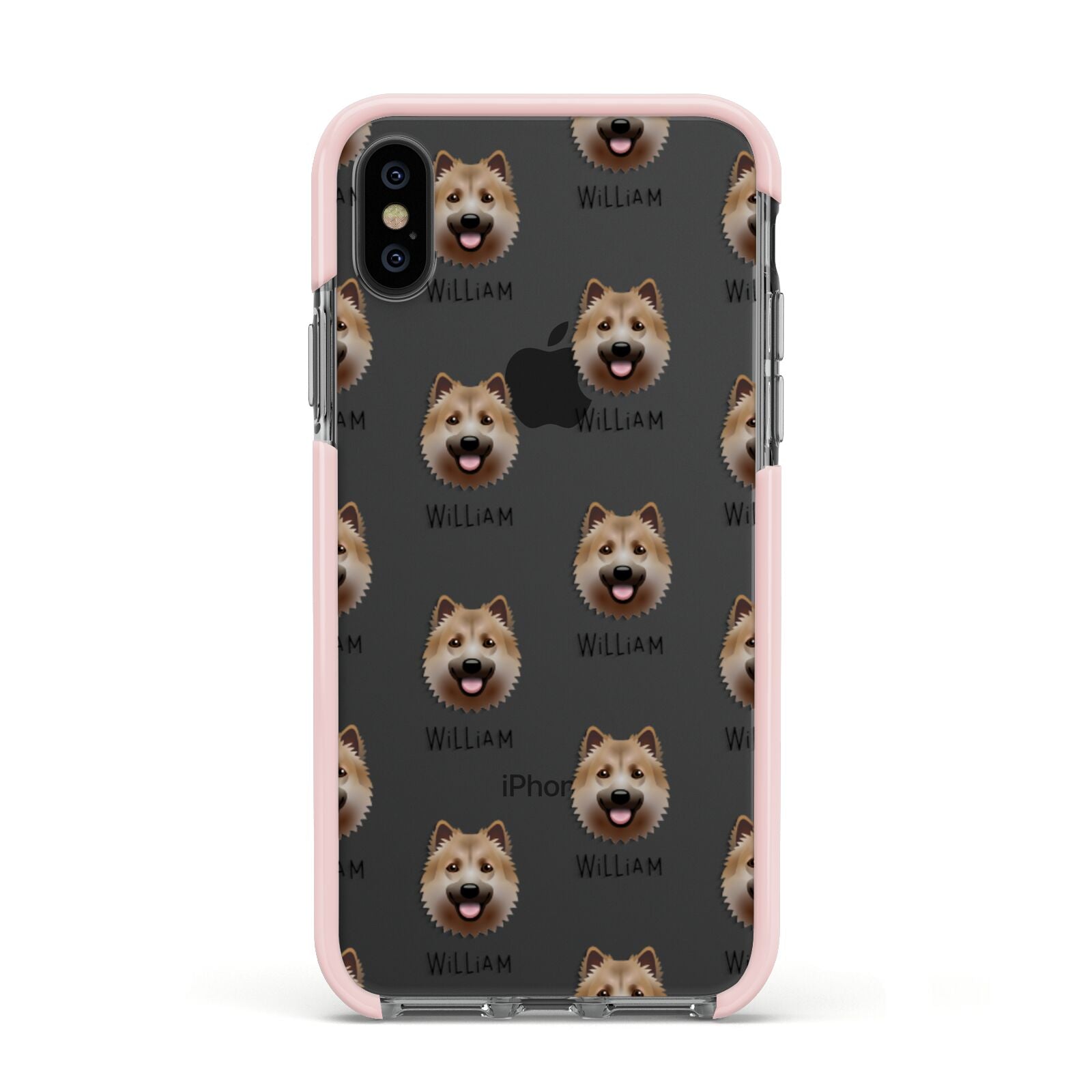 Icelandic Sheepdog Icon with Name Apple iPhone Xs Impact Case Pink Edge on Black Phone