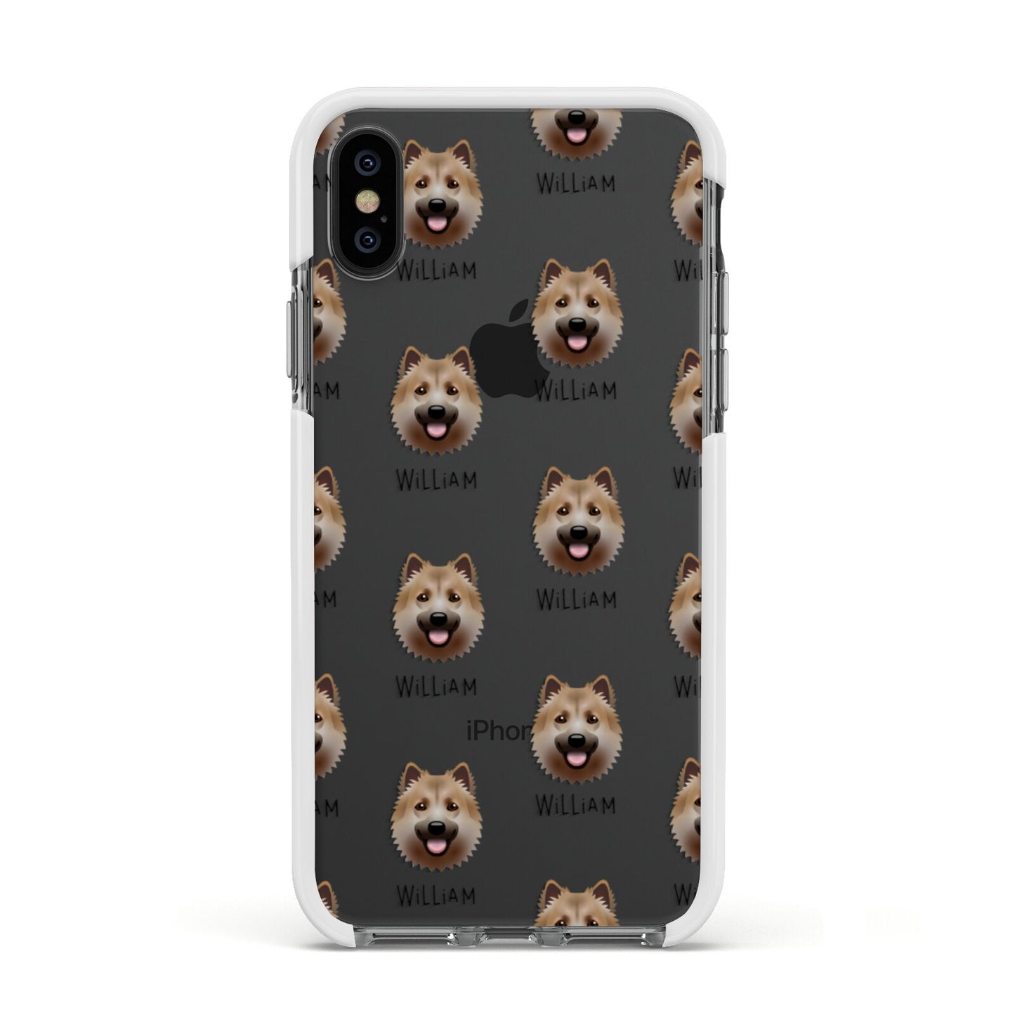 Icelandic Sheepdog Icon with Name Apple iPhone Xs Impact Case White Edge on Black Phone
