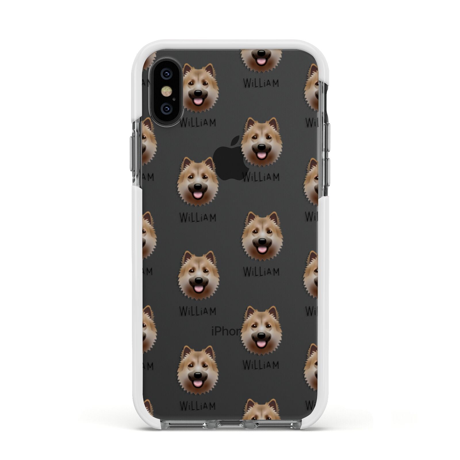 Icelandic Sheepdog Icon with Name Apple iPhone Xs Impact Case White Edge on Black Phone