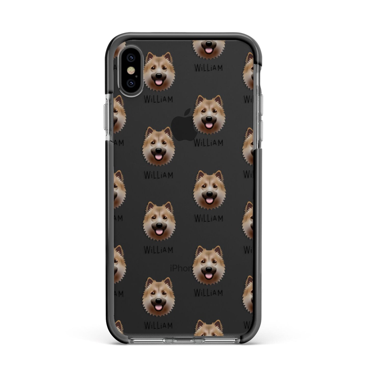 Icelandic Sheepdog Icon with Name Apple iPhone Xs Max Impact Case Black Edge on Black Phone