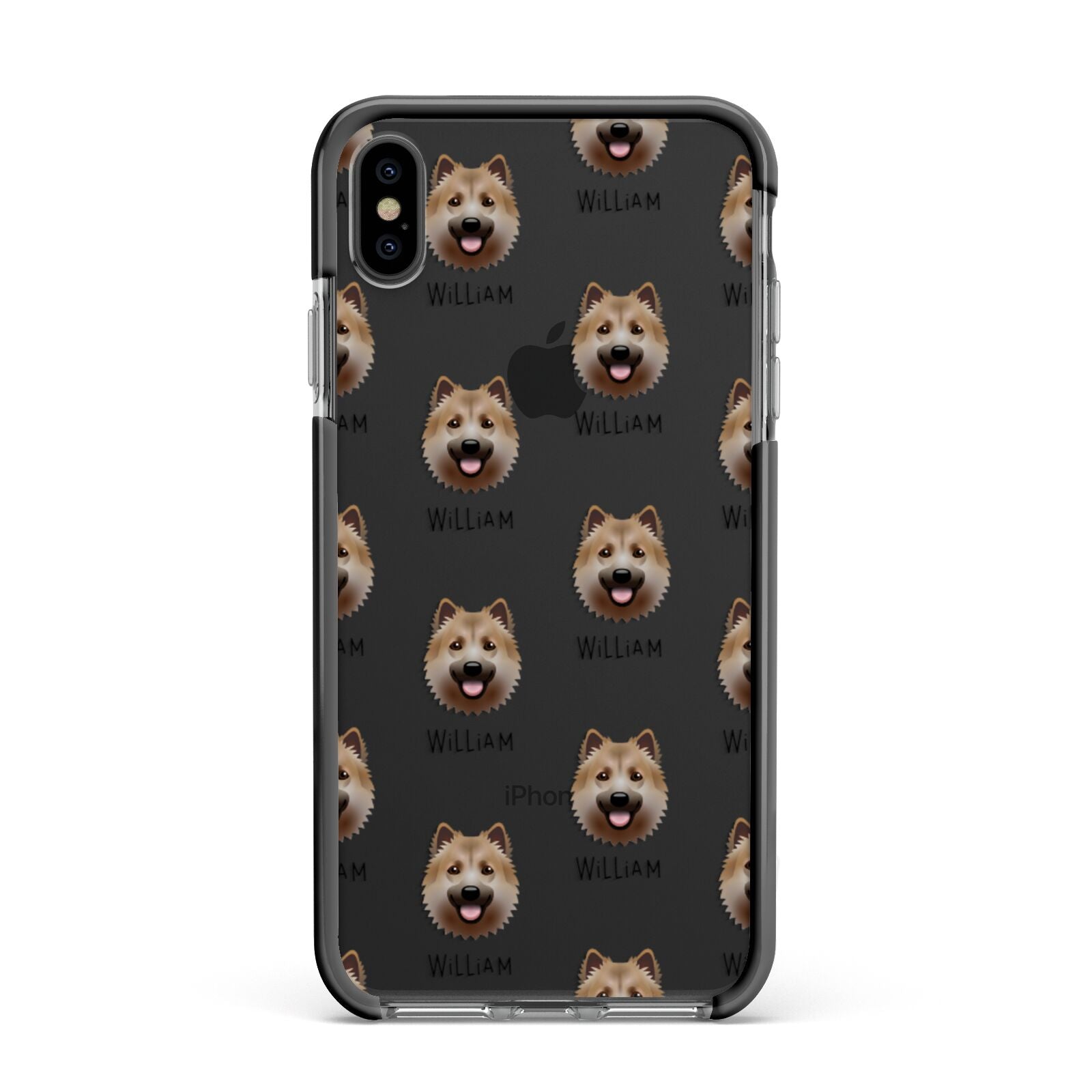 Icelandic Sheepdog Icon with Name Apple iPhone Xs Max Impact Case Black Edge on Black Phone