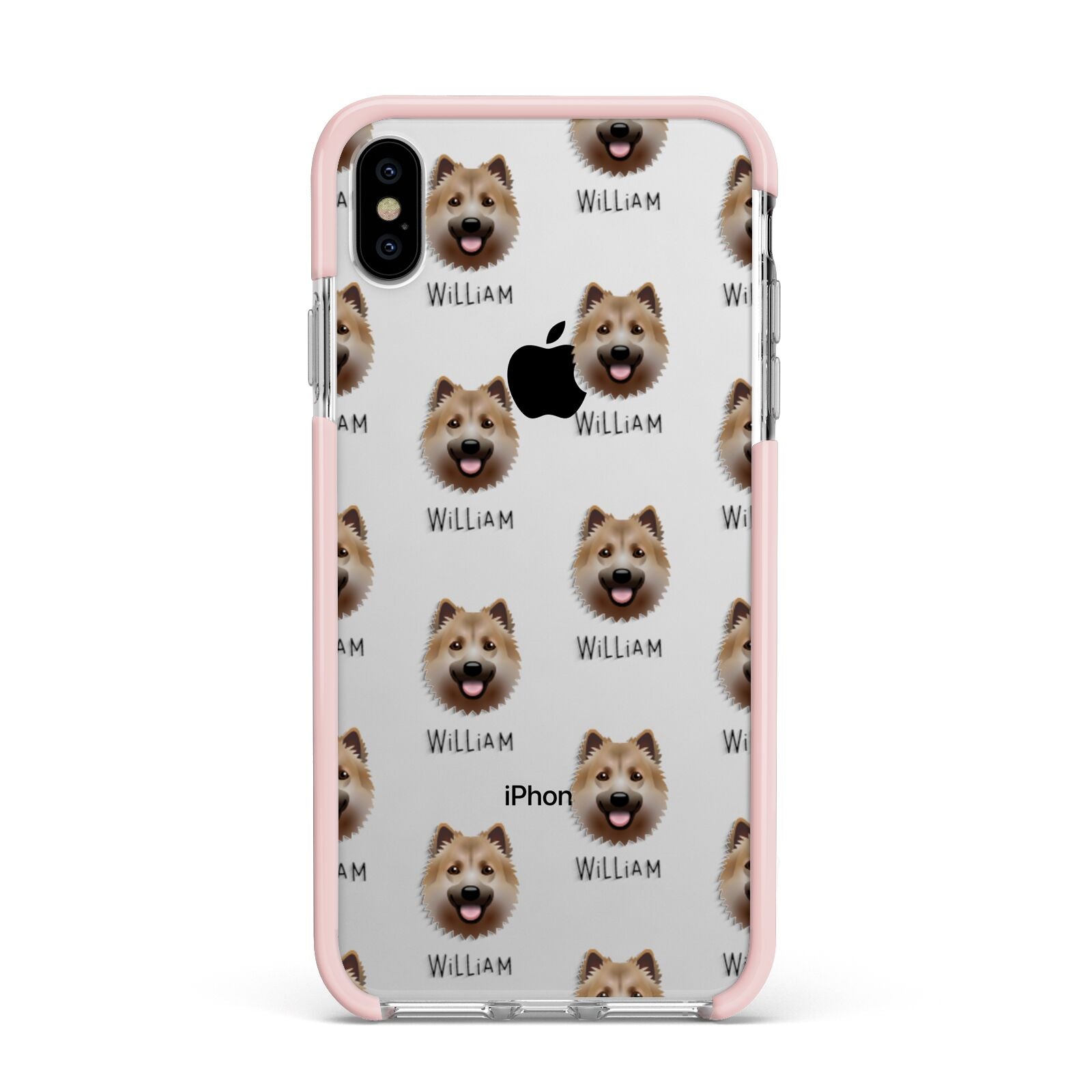 Icelandic Sheepdog Icon with Name Apple iPhone Xs Max Impact Case Pink Edge on Silver Phone