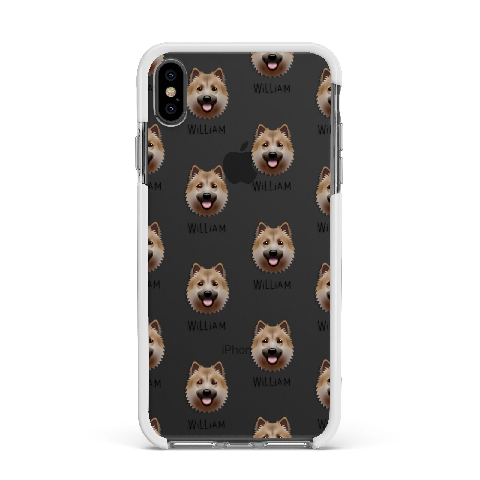 Icelandic Sheepdog Icon with Name Apple iPhone Xs Max Impact Case White Edge on Black Phone