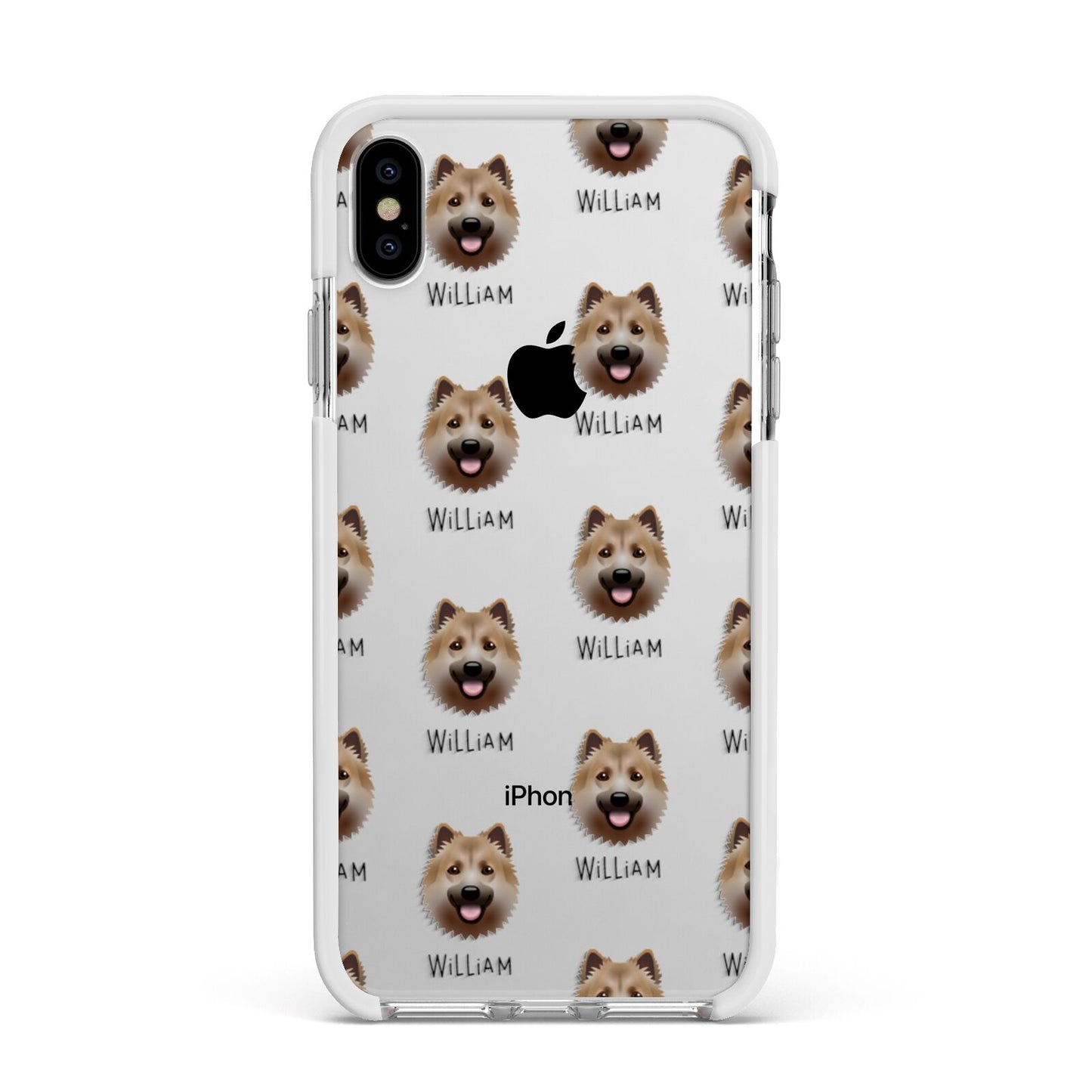 Icelandic Sheepdog Icon with Name Apple iPhone Xs Max Impact Case White Edge on Silver Phone