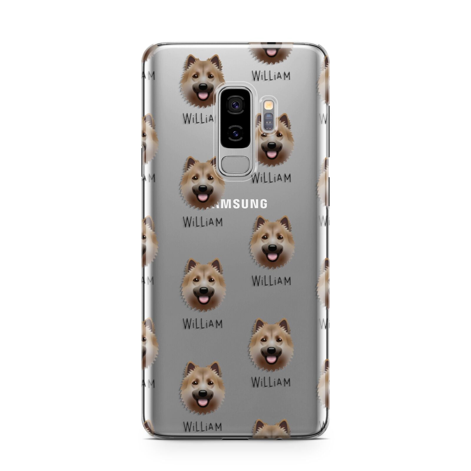 Icelandic Sheepdog Icon with Name Samsung Galaxy S9 Plus Case on Silver phone