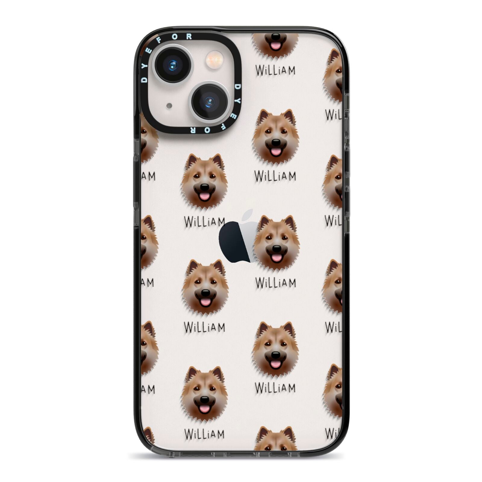 Icelandic Sheepdog Icon with Name iPhone 13 Black Impact Case on Silver phone
