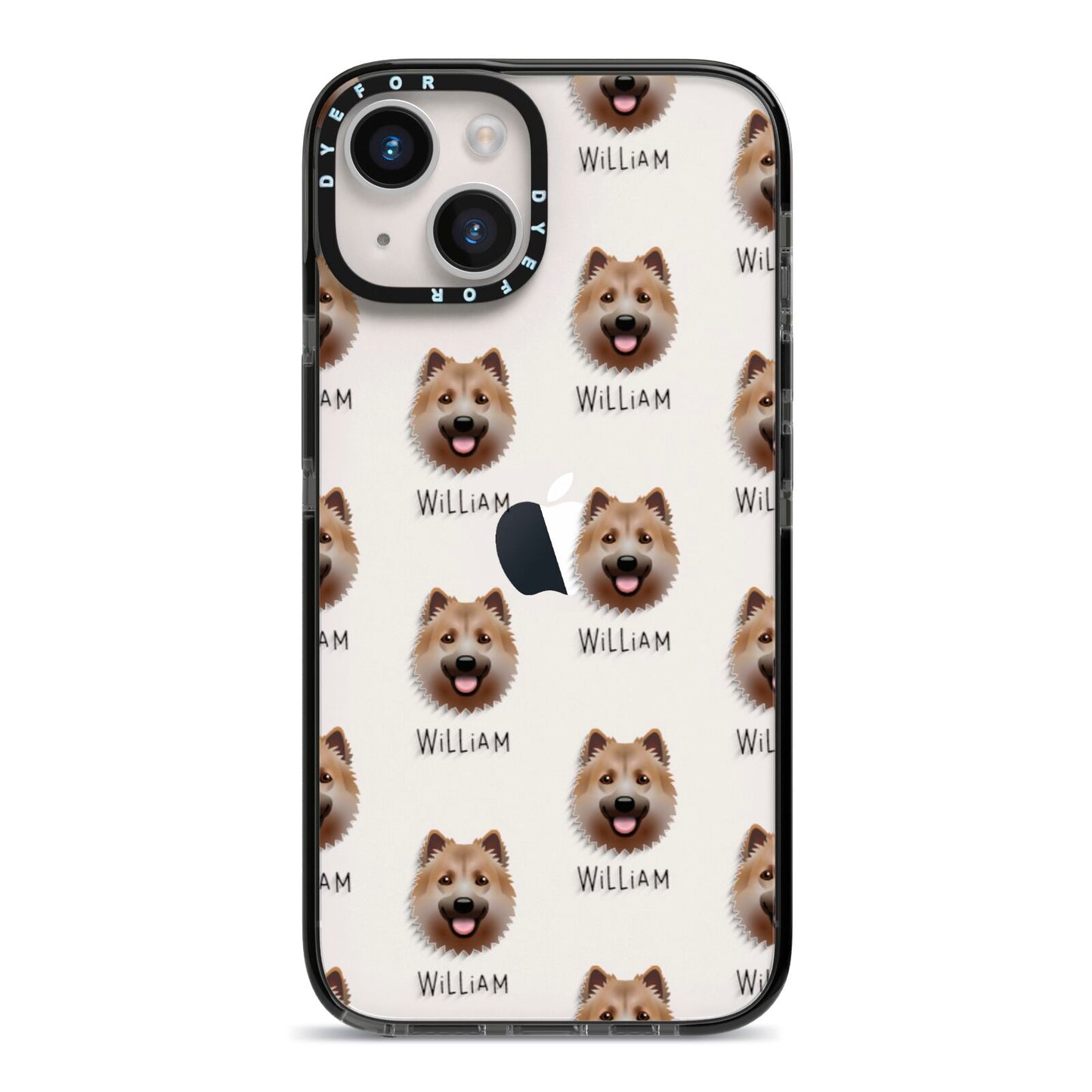 Icelandic Sheepdog Icon with Name iPhone 14 Black Impact Case on Silver phone