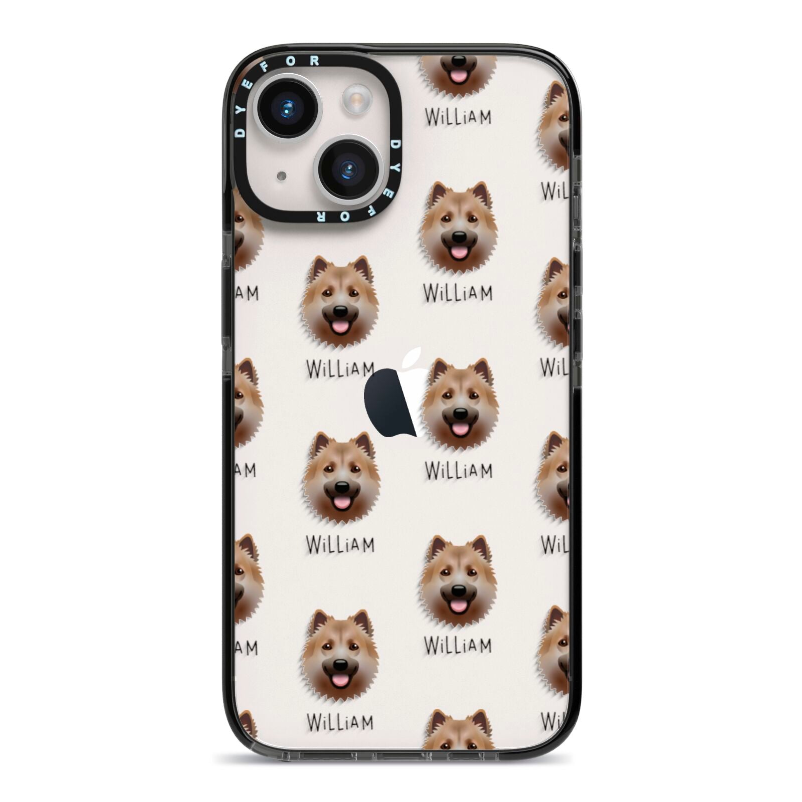 Icelandic Sheepdog Icon with Name iPhone 14 Black Impact Case on Silver phone