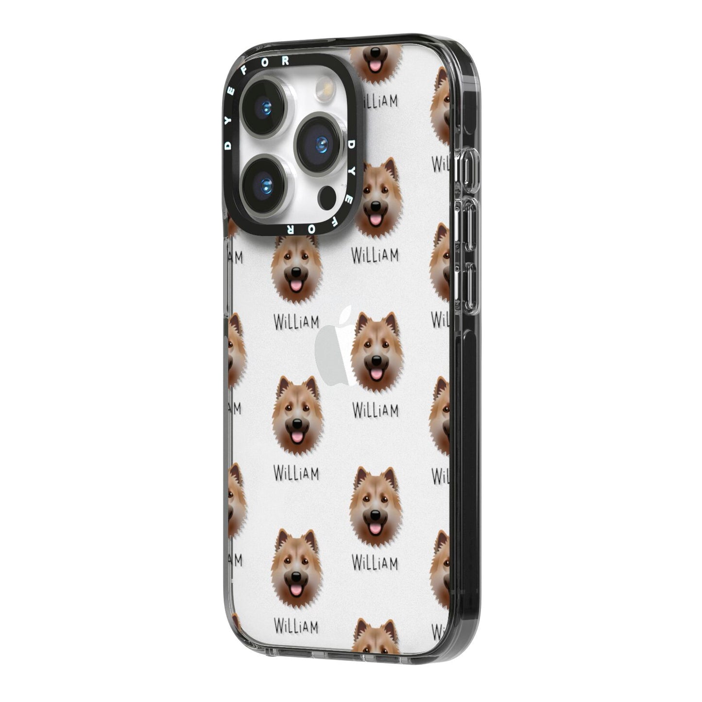 Icelandic Sheepdog Icon with Name iPhone 14 Pro Black Impact Case Side Angle on Silver phone
