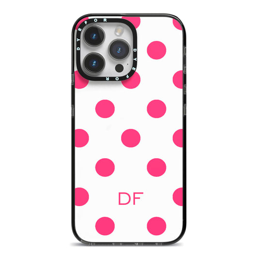 Initial Dots Personalised iPhone 14 Pro Max Black Impact Case on Silver phone
