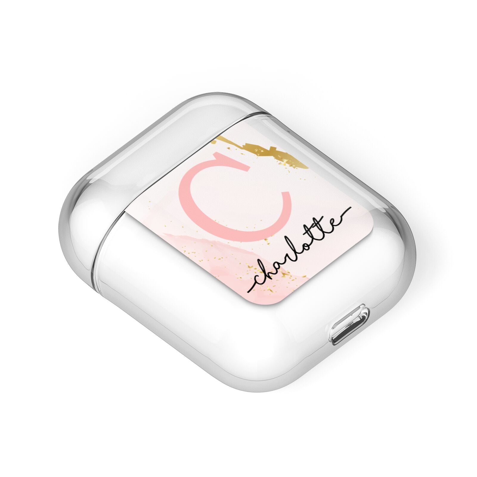 Initial Pink Gold Watercolour Custom Marble AirPods Case Laid Flat
