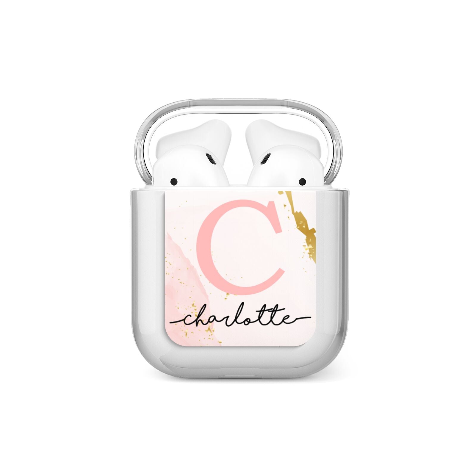 Initial Pink Gold Watercolour Custom Marble AirPods Case