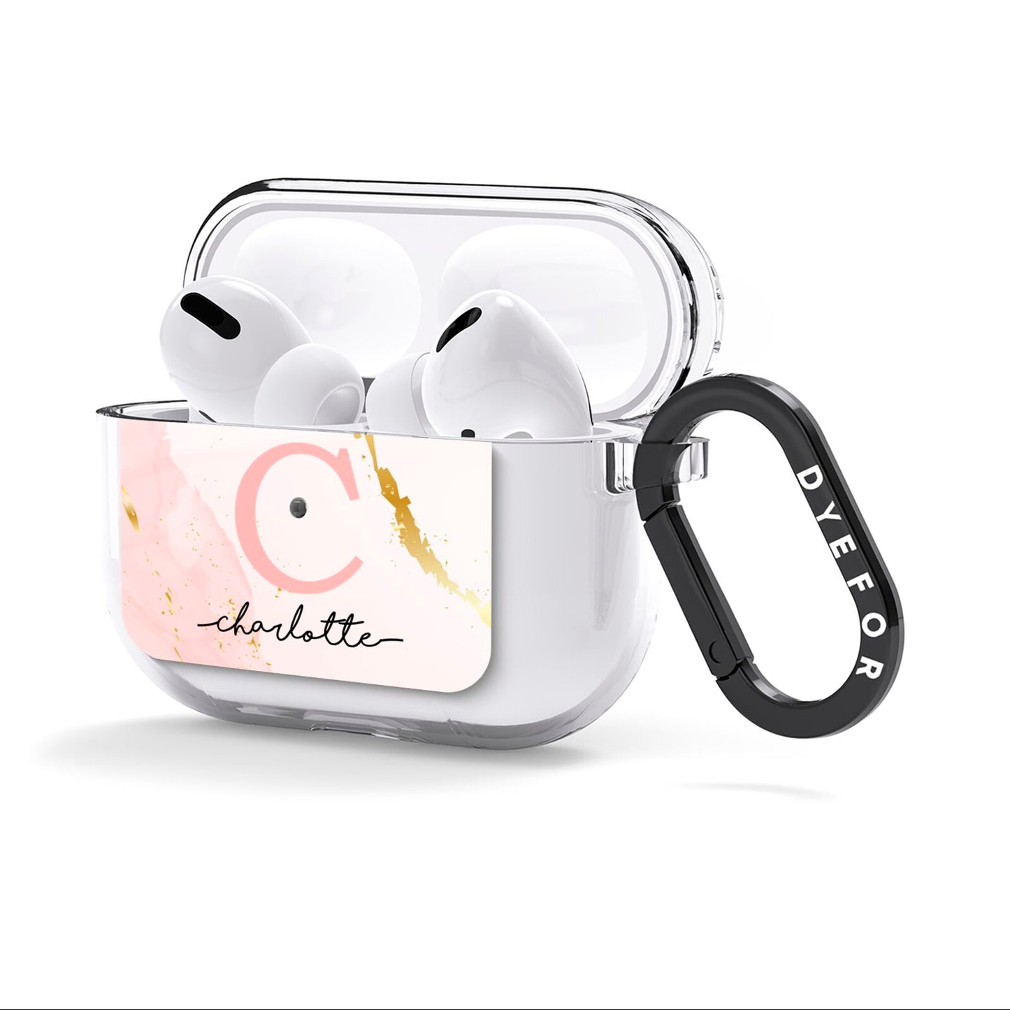 Initial Pink Gold Watercolour Custom Marble AirPods Clear Case 3rd Gen Side Image