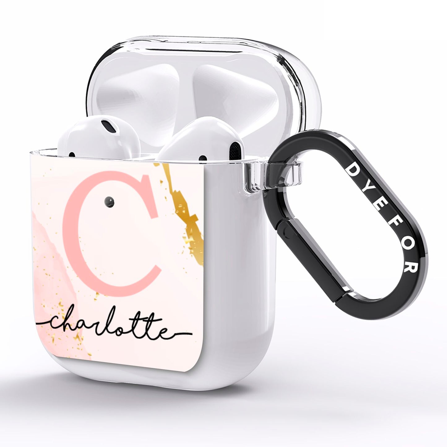 Initial Pink Gold Watercolour Custom Marble AirPods Clear Case Side Image