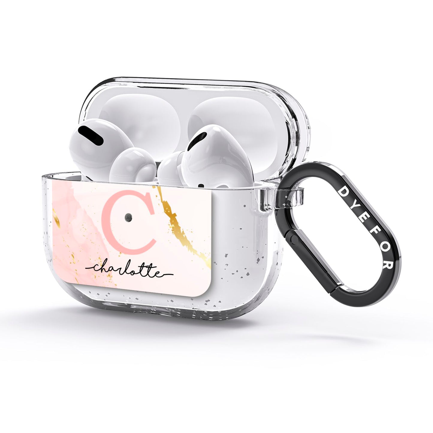 Initial Pink Gold Watercolour Custom Marble AirPods Glitter Case 3rd Gen Side Image