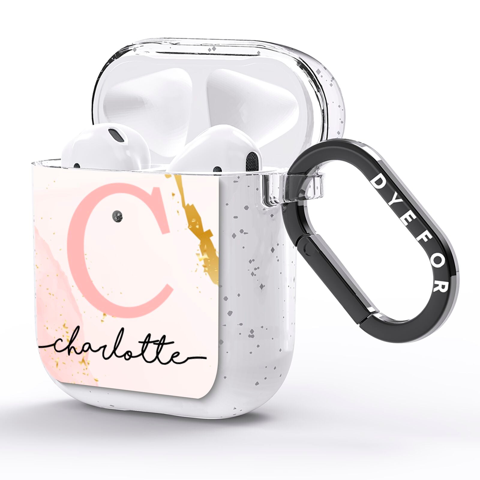 Initial Pink Gold Watercolour Custom Marble AirPods Glitter Case Side Image