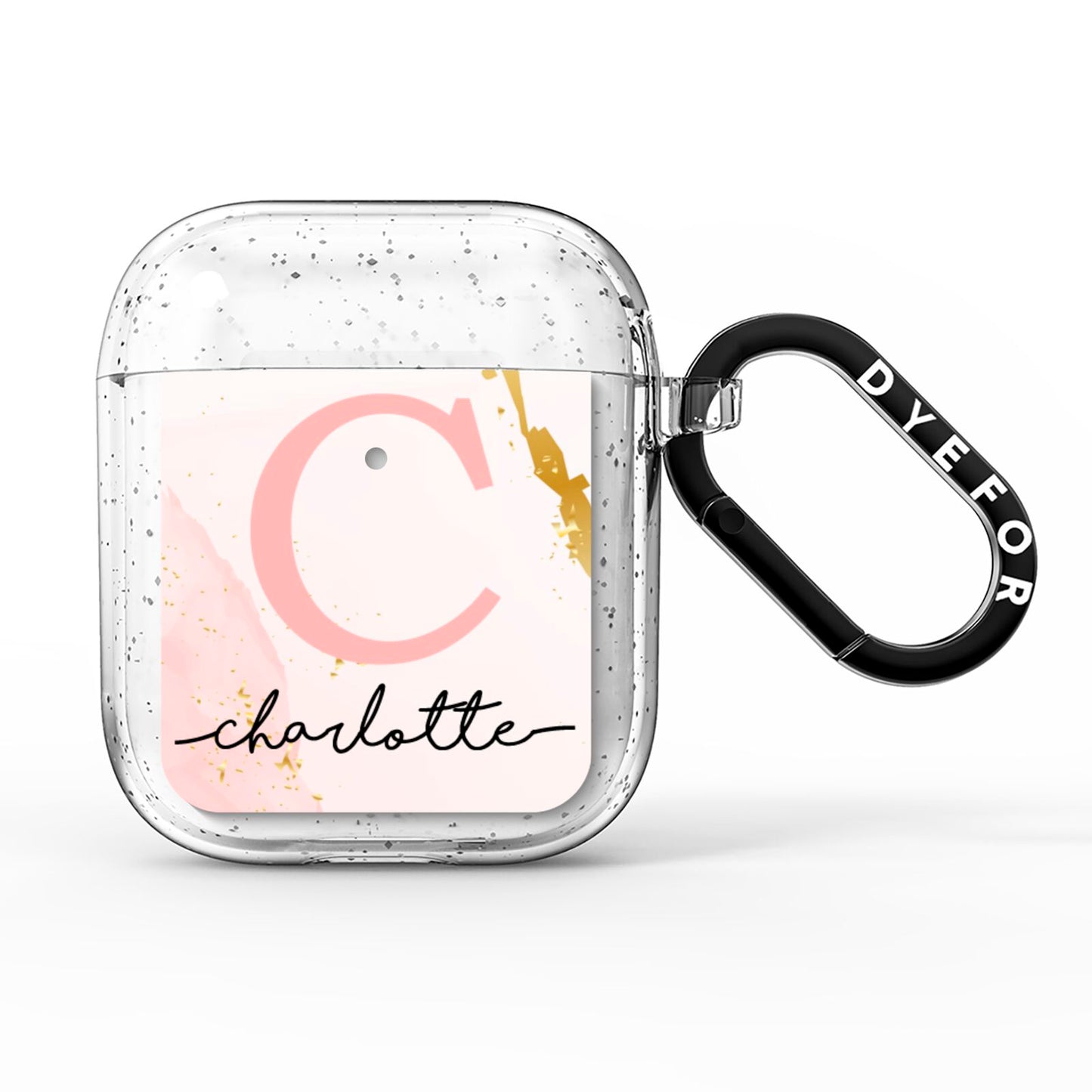 Initial Pink Gold Watercolour Custom Marble AirPods Glitter Case