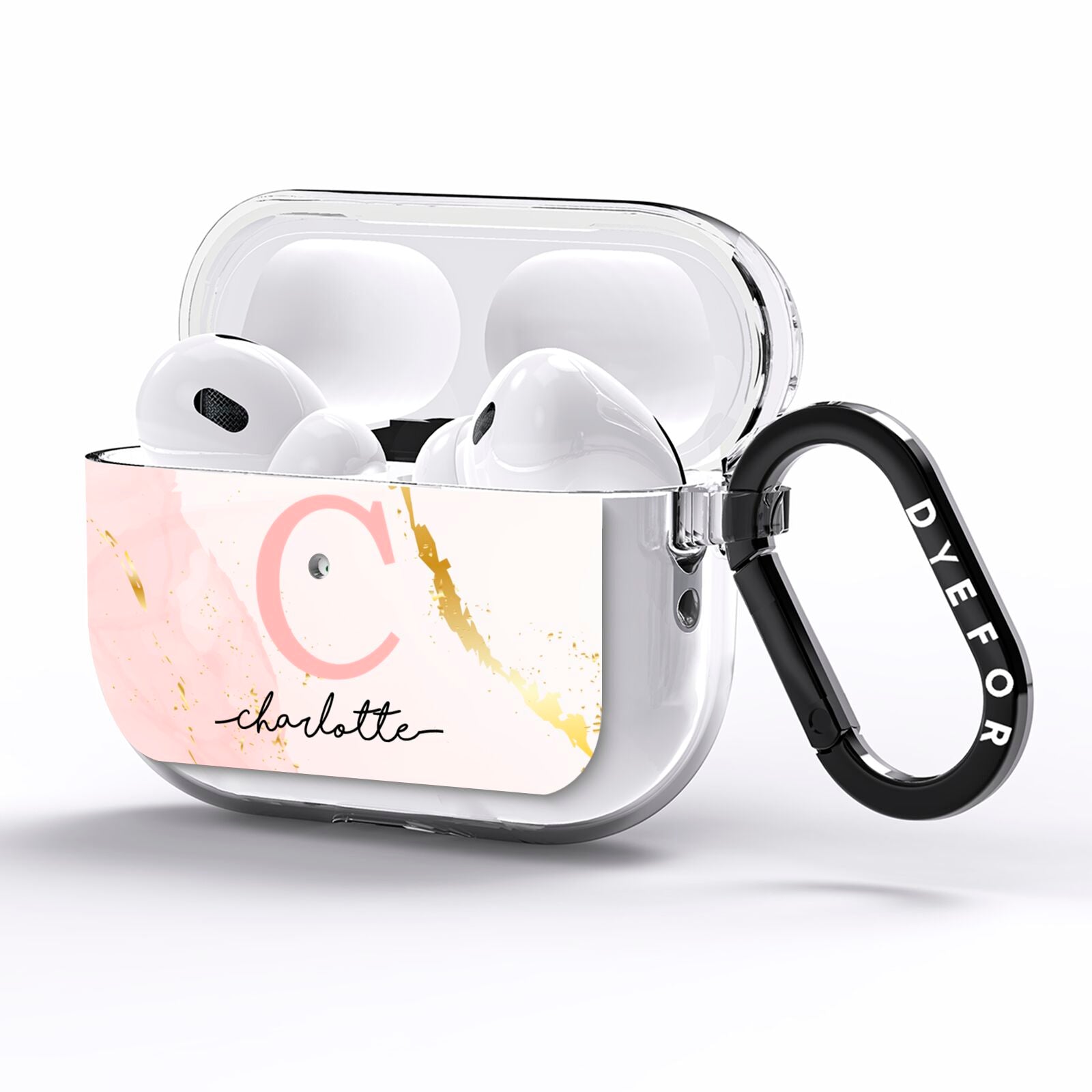 Initial Pink Gold Watercolour Custom Marble AirPods Pro Clear Case Side Image