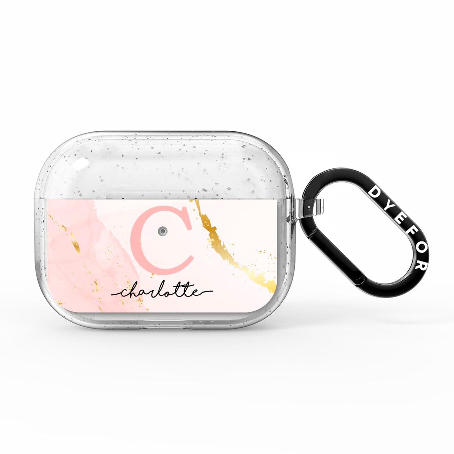 Initial Pink Gold Watercolour Custom Marble AirPods Pro Glitter Case