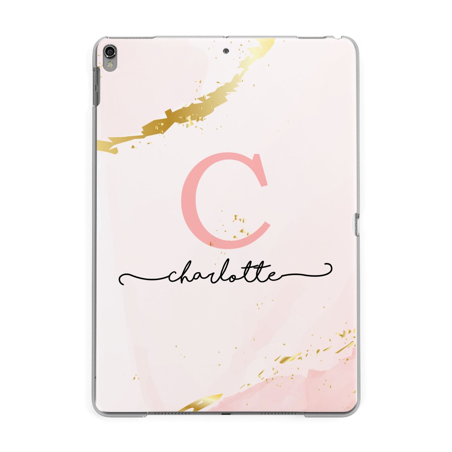 Initial Pink Gold Watercolour Custom Marble Apple iPad Grey Case