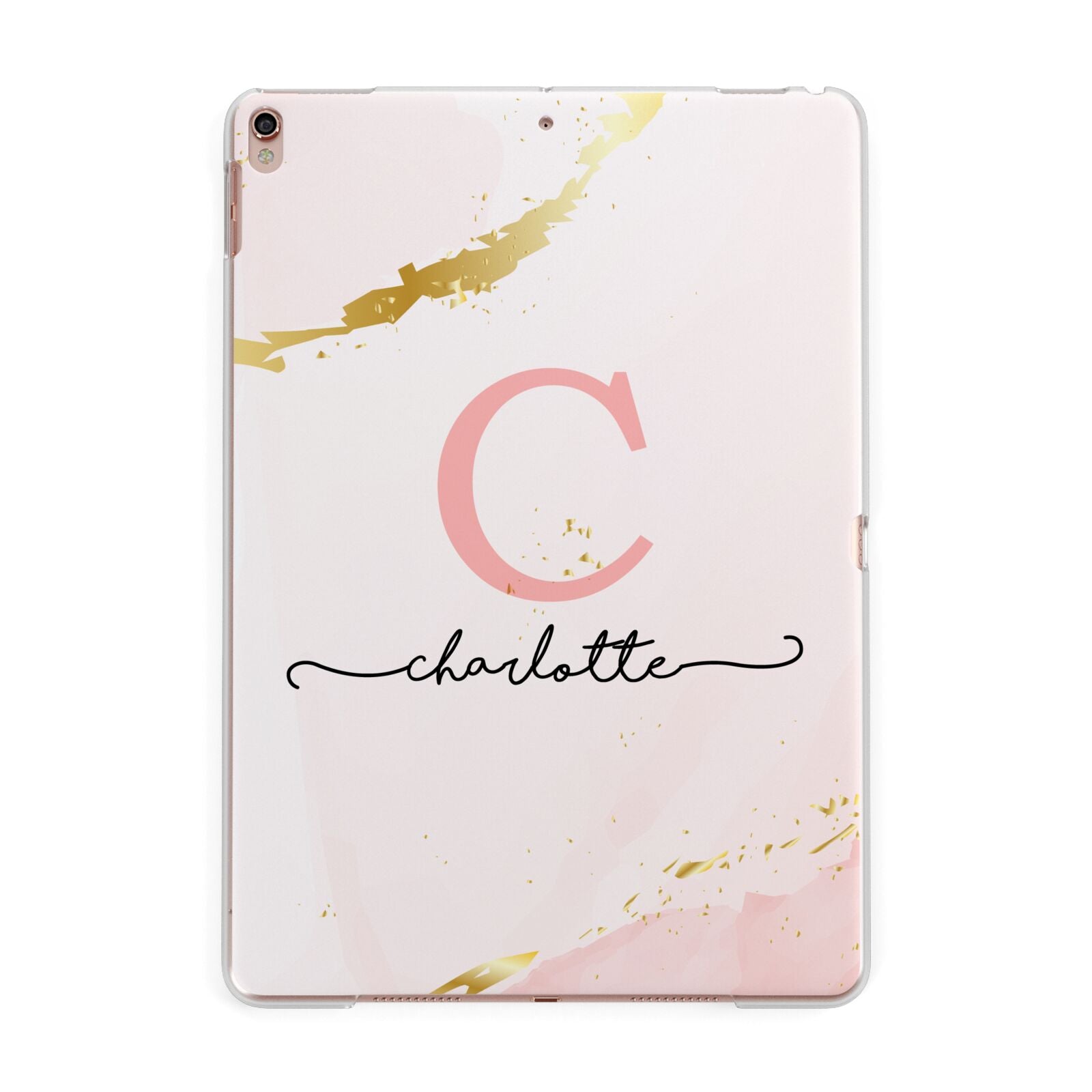 Initial Pink Gold Watercolour Custom Marble Apple iPad Rose Gold Case