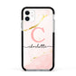 Initial Pink Gold Watercolour Custom Marble Apple iPhone 11 in White with Black Impact Case