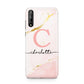 Initial Pink Gold Watercolour Custom Marble Huawei Enjoy 10s Phone Case