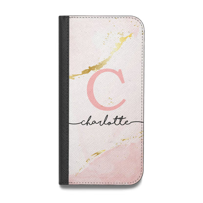 Initial Pink Gold Watercolour Custom Marble Vegan Leather Flip Samsung Case
